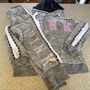 VS PINK BLING SKINNY JOGGER FAUX FUR HOODIE )Medium set